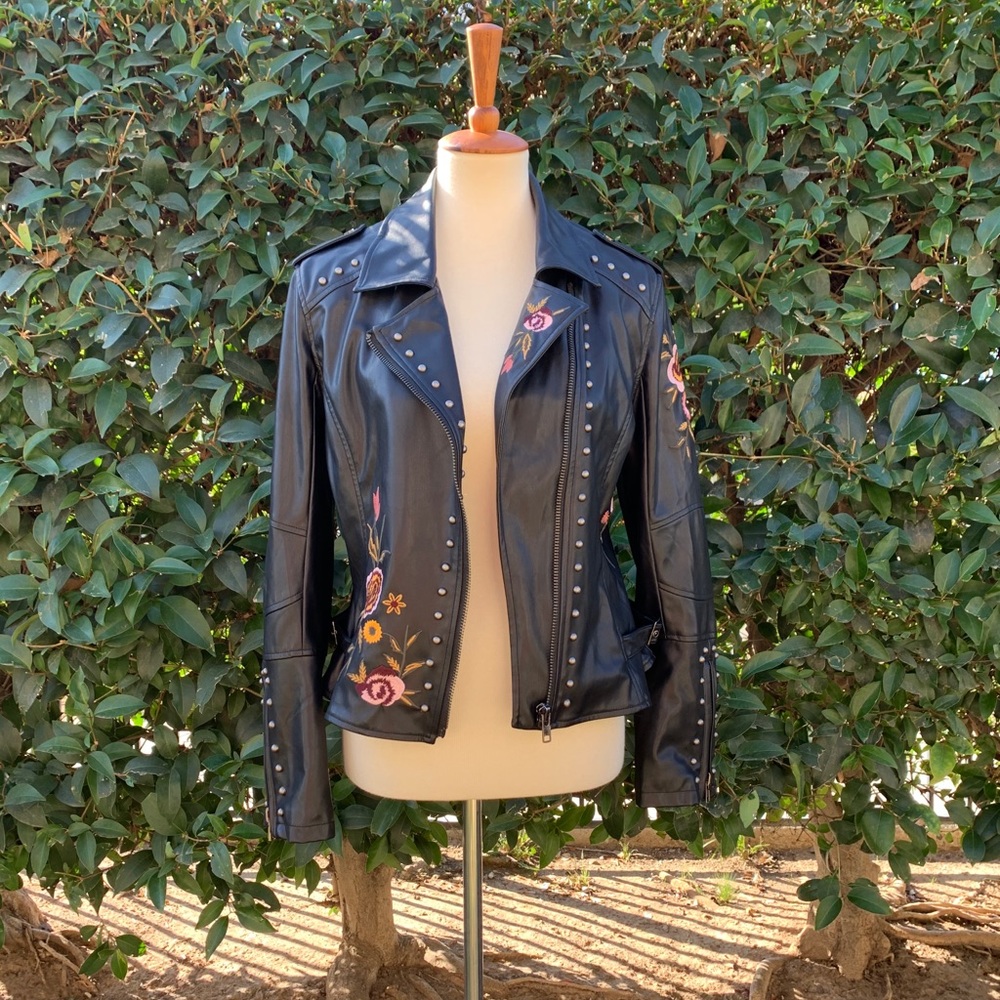 Studded and embroidered motor jacket
